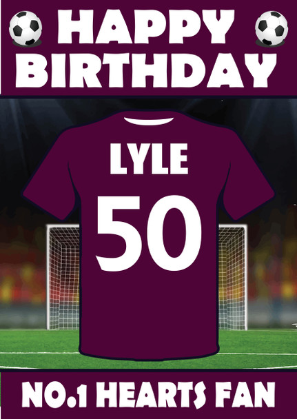 Personalised Football Fan Card Hearts Football Birthday Card