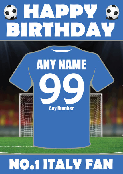 Personalised Football Fan Card Italy Football Birthday Card