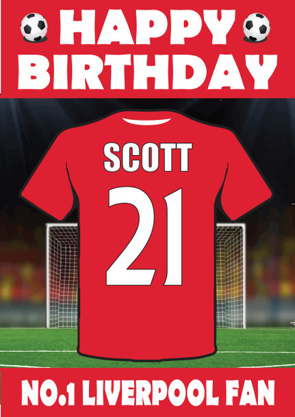 Personalised Football Fan Card Liverpool Football Birthday Card