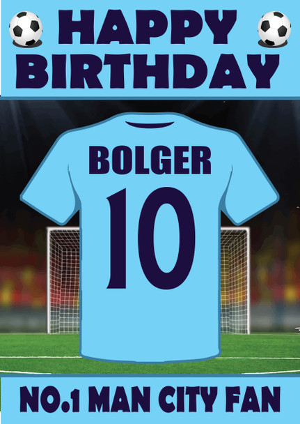 Personalised Football Fan Card Man City Football Birthday Card