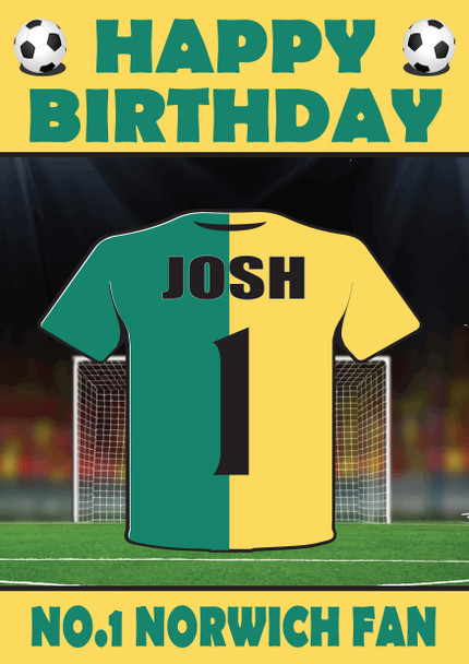 Personalised Football Fan Card Norwich Football Birthday Card