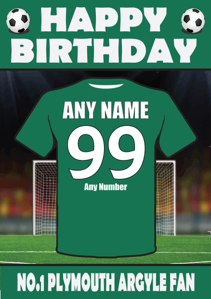 Personalised Football Fan Card Plymouth Argyle Football Birthday Card