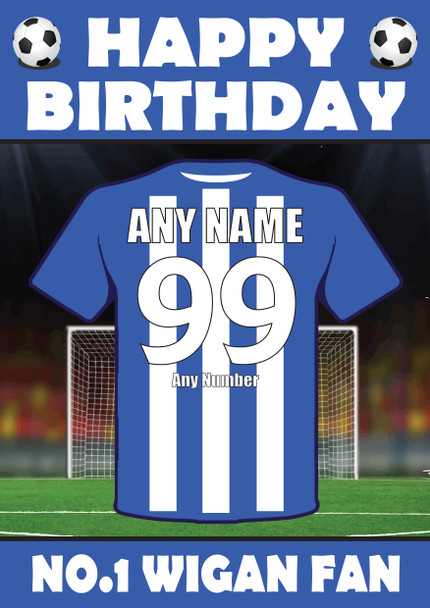 Personalised Football Fan Card Wigan Football Birthday Card