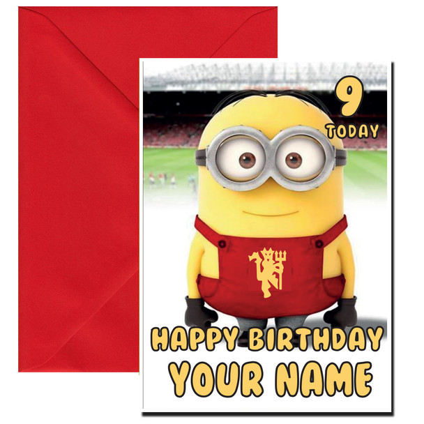 Personalised Mancester United Football Minion Football Birthday Card