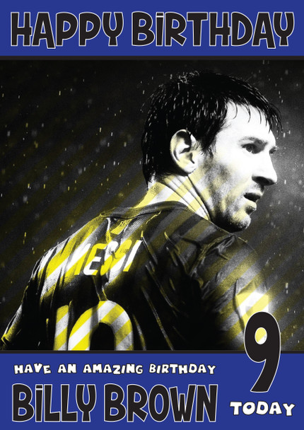 Personalised Messi 3 Bm1 Football Birthday Card