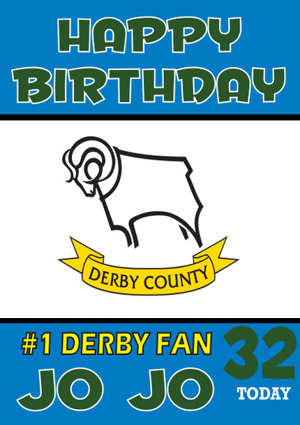Personalised Retro Derby Football Logo Card Football Birthday Card