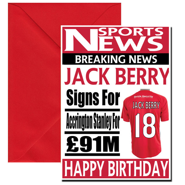 Personalised Signs For Accrington Stanley Football Birthday Card