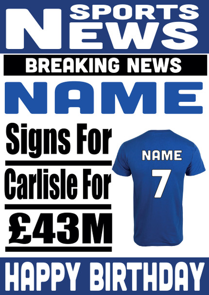 Personalised Signs For Carlisle Football Birthday Card
