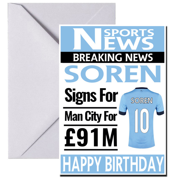 Personalised Signs For Man City Football Birthday Card