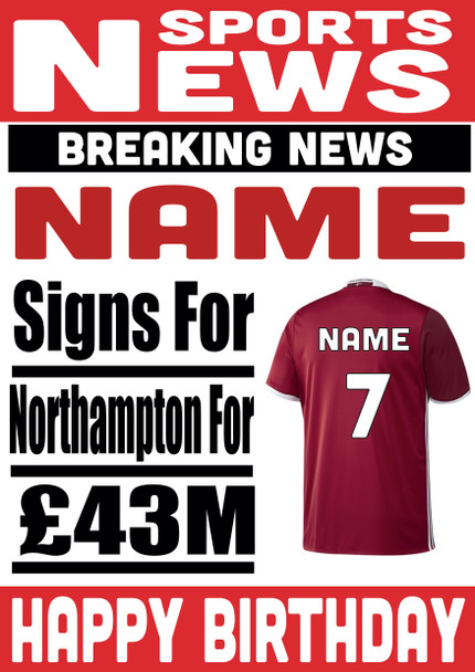 Personalised Signs For Northampton Football Birthday Card