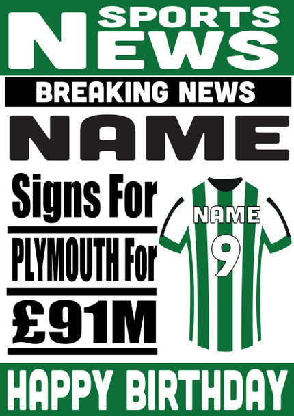 Personalised Signs For Plymouth Football Birthday Card