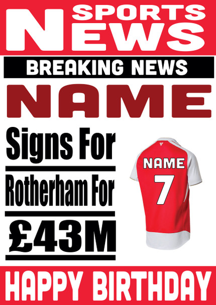 Personalised Signs For Rotherham Football Birthday Card