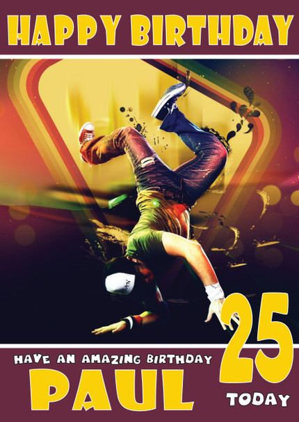 Personalised Break Dance Celebrity Birthday Card