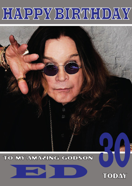 Personalised Ozzy Osbourne 1 Celebrity Birthday Card Godson