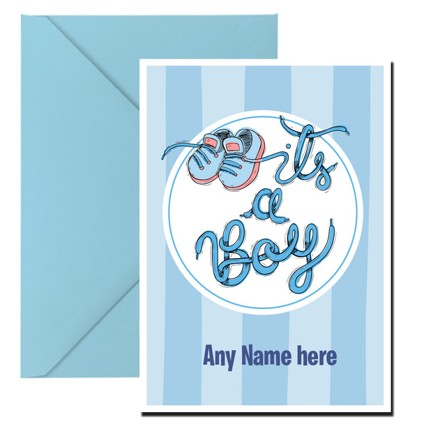 Personalised Baby Boy Its A Boy Cute Shoe Wish Card