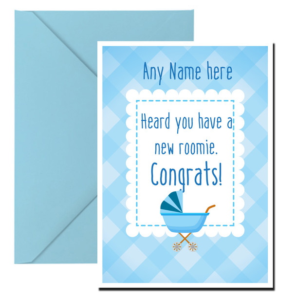 Personalised Baby Boy New Roomie Wish Card