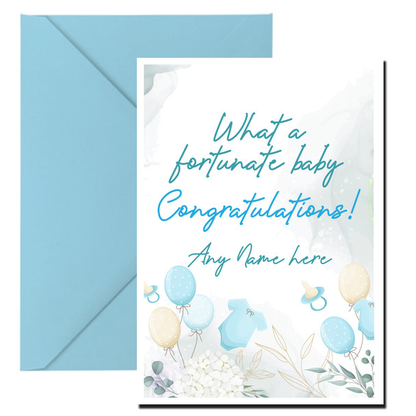 Personalised Baby Boy Fortunate Baby Wish Card