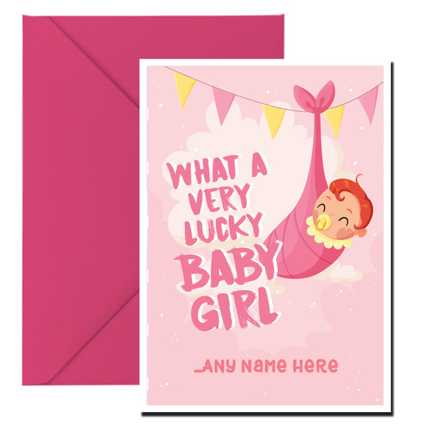 Personalised Baby Lucky Baby Girl Wish Card
