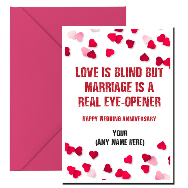 Personalised Funny Wedding Anniversary Love Is Blind Wish Card