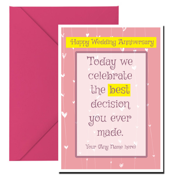 Personalised Funny Wedding Anniversary Best Decision Wish Card