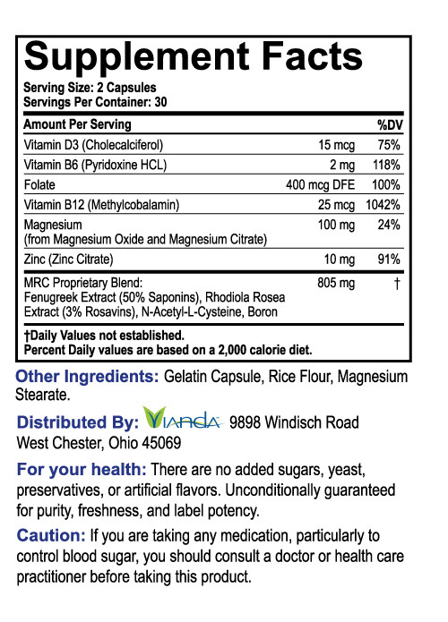 Enzyte MRC 1 Month Supply for Men | Male Refueling Complex Supplement Facts Panel