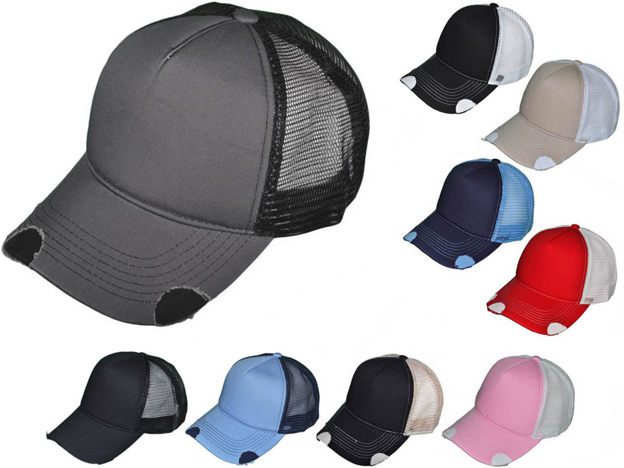 Herformuleren Snel Boos worden Wholesale BK Caps Distressed Cotton Twill/Mesh Trucker Hats (Black/Khaki)