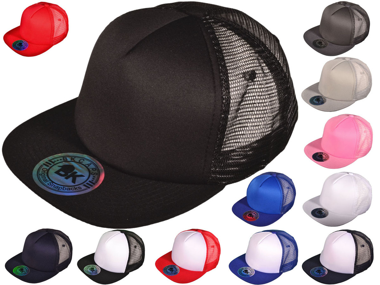 flat brim trucker hat