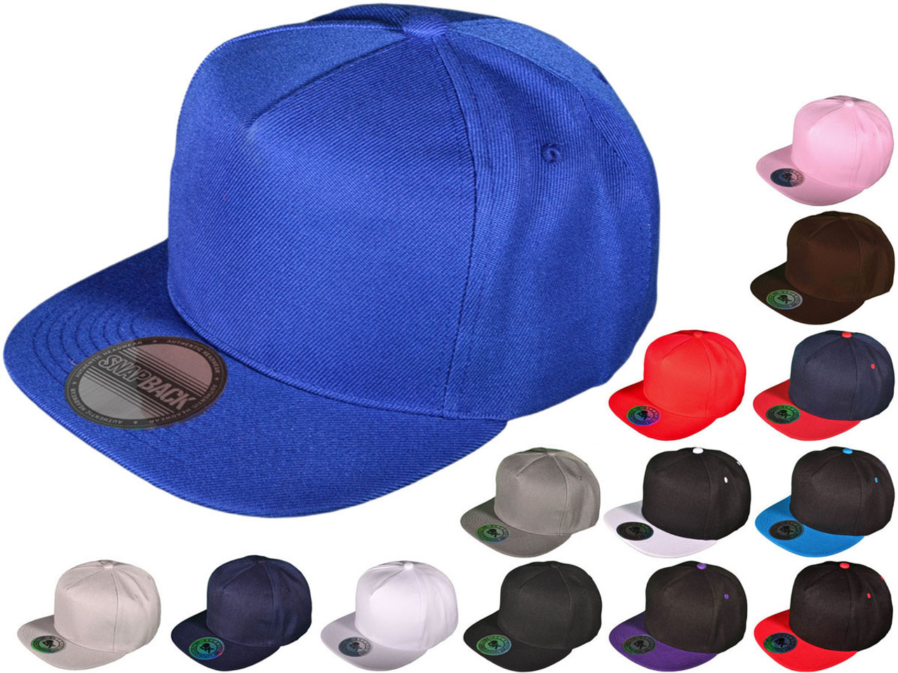 5 Panel Snapbacks - BK Caps Flat Bill Vintage Snapback Hats with Same Color Underbill (14 Colors) - 4831