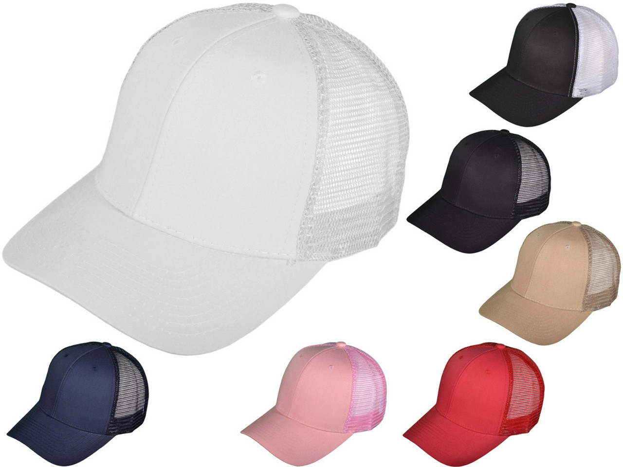 Blank Trucker Hats - Structured Cotton Mesh BK Caps (7 Colors Available) - 5030