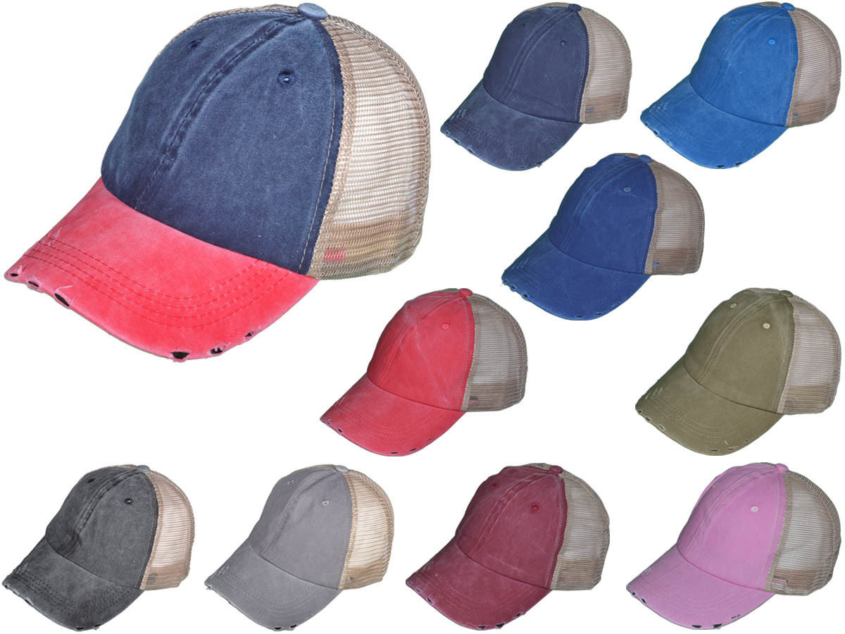 Wholesale Distressed Mesh Trucker Hats BK Caps Low Profile