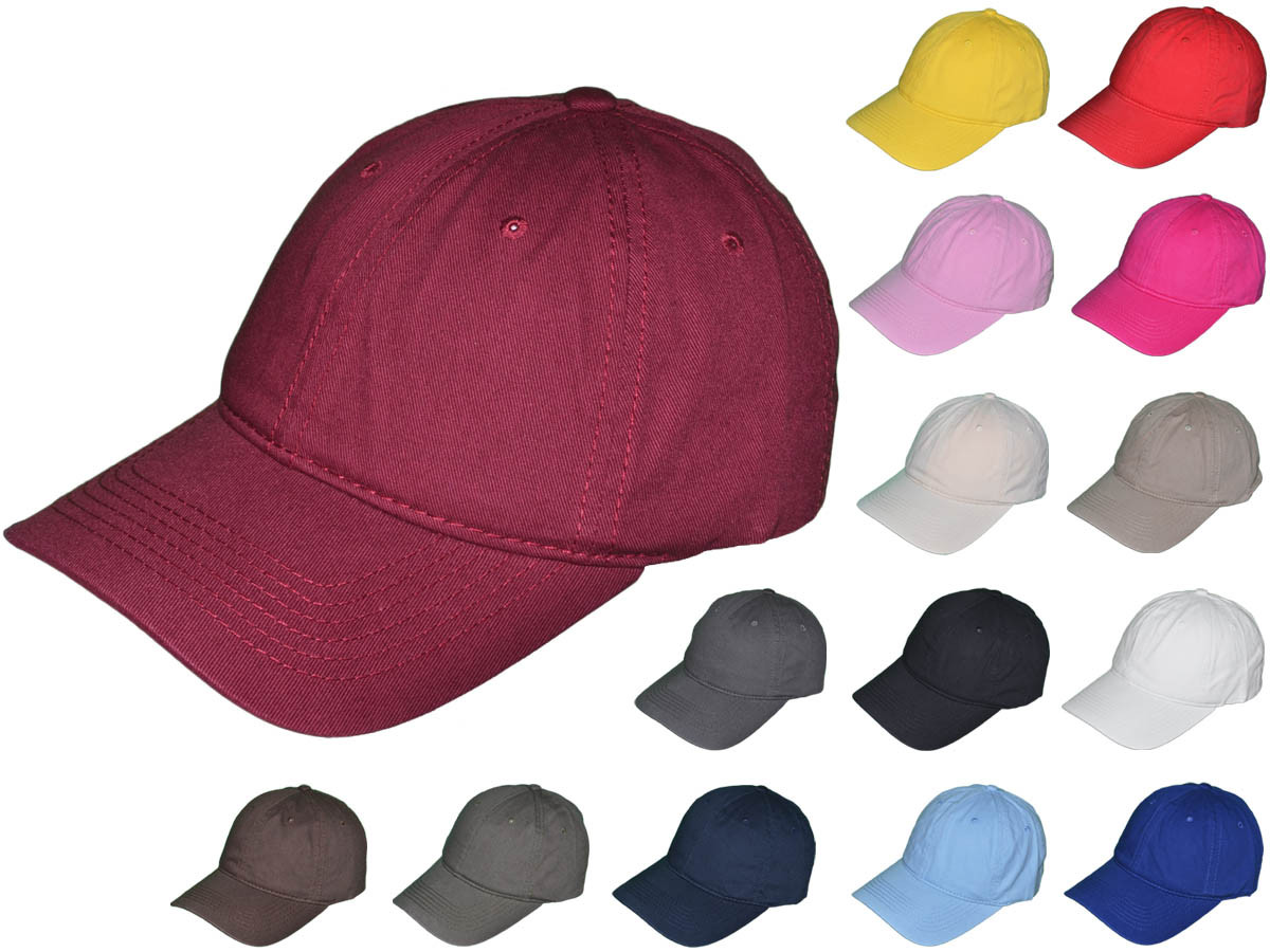 12-Pack Kids' Solid Color Adjustable Baseball Caps - Plain Blank Curved Visor Hats
