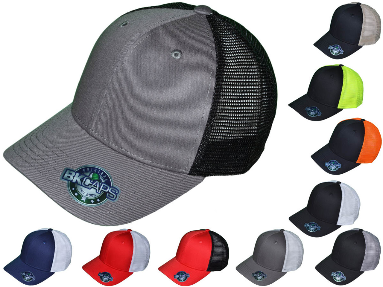 Blank Trucker Hats - 6 Panel Cotton Mid Profile Two-Tone Structured Snapback Caps (10 Colors) - 5312