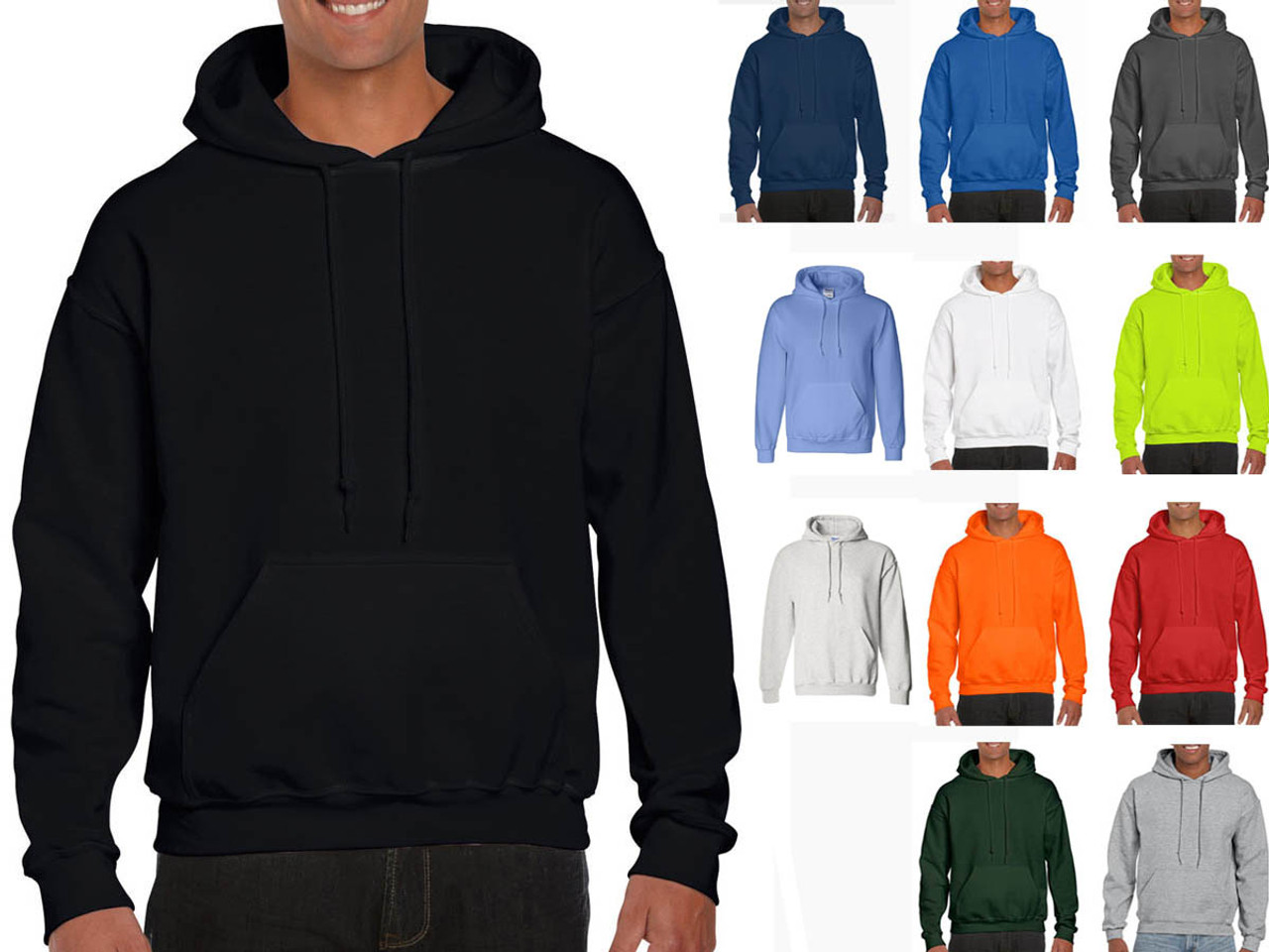 50 Gildan BLACK Adult Hooded Sweatshirts Bulk Hoodie Lot Wholesale S M L XL G185