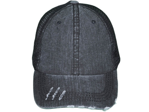 Blank Vintage Trucker Hats with Snaps On Sides - Low Profile Unstructured Washed Frayed Cotton Blend Twill Mesh BK Caps (Black) - 5343