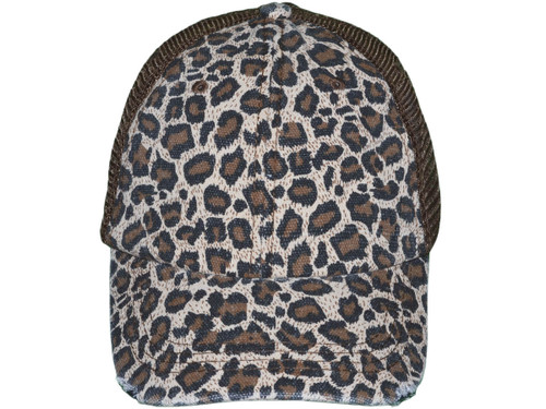 Ponytail Wholesale Low Profile BK Caps Soft Structured Distressed Washed  Canvas Leopard Animal Print Trucker Cap (Brown)