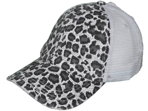 LV Upcycled Camo Criss Cross Ponytail Trucker Hat Leopard Print