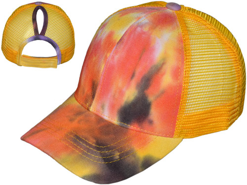 Wholesale Tie-Dye Ponytail Trucker Hats 