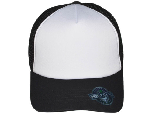Blank 5 Panel Cotton Foam Trucker Hats - BKP PREMIUM Caps Mid Profile Mesh  Back Black Underbill (20 Colors) - 5358