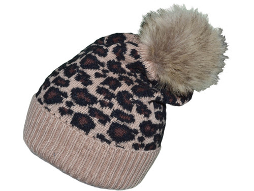 LP-43-KIDS Leopard Beanie w/Faux Fur Pom – girliegirloriginals