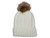 Winter Beanie W/Raccoon Fur Pom-Pom - Extra Warm Lined Interior Long Knit Thick Ribbed Cuffed Soft Ladies Beanie Hat white