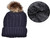 Winter Beanie W/Raccoon Fur Pom-Pom - Extra Warm Lined Interior Long Knit Thick Ribbed Cuffed Soft Ladies Beanie Hat dark gray
