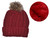 Winter Beanie W/Raccoon Fur Pom-Pom - Extra Warm Lined Interior Long Knit Thick Ribbed Cuffed Soft Ladies Beanie Hat burgundy