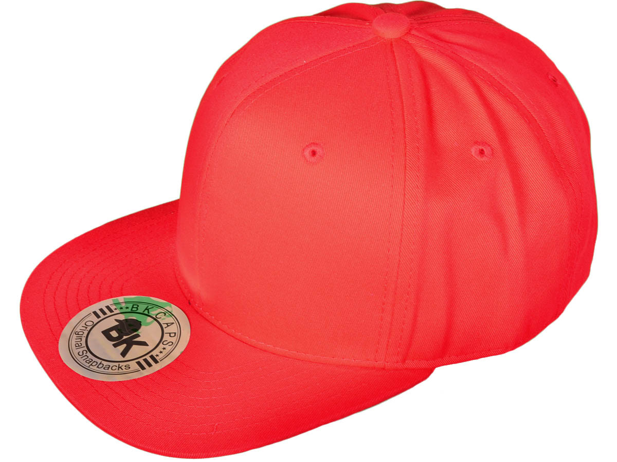 BK Caps Cotton Flat Bill Blank/Plain Snapback HATs w/ Green Underbill (RED) - 21162