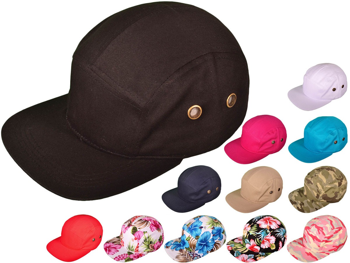 5 Panel Biker/Painter Hats - BK Caps Flat Bill Cotton Caps w/LEATHER Strapback (12 Colors Available)