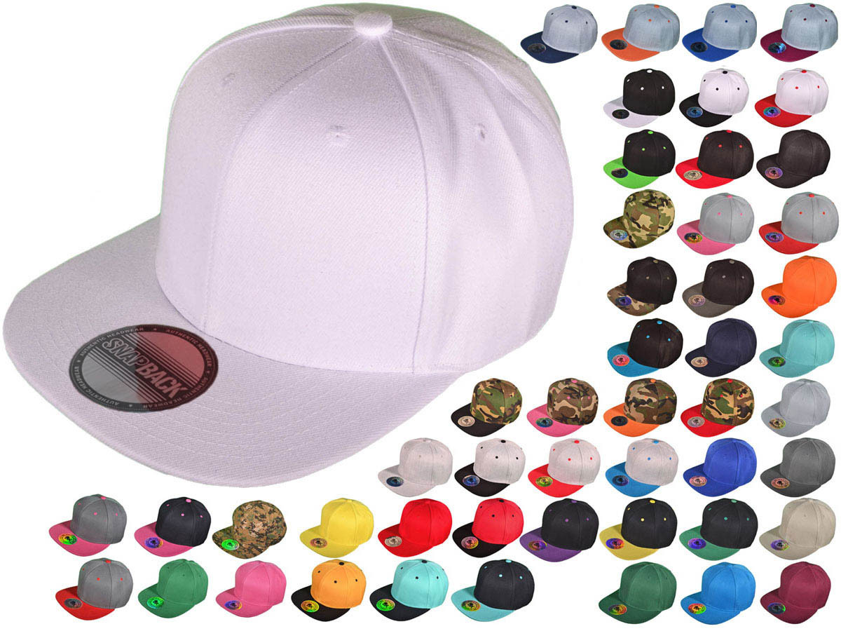 Blank Snapback HATs - BK Caps Flat Bill Plain Vintage Snapbacks with Same Color Underbill - 3003