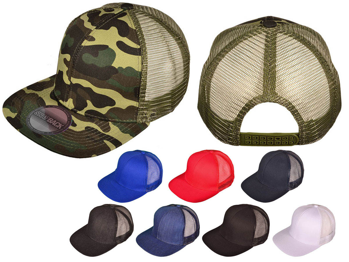 Flat Bill Trucker HATs - BK Caps SnapBack Mesh (8 Colors Available) - 21507