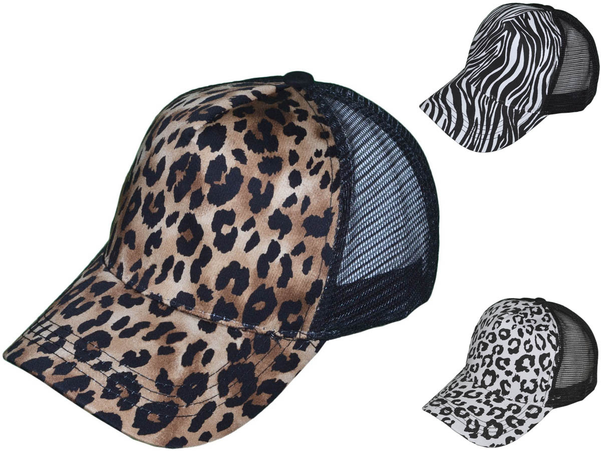 ANIMAL Print Trucker Hats - BK Caps Fashion Leopard Zebra Mesh Back - 4077