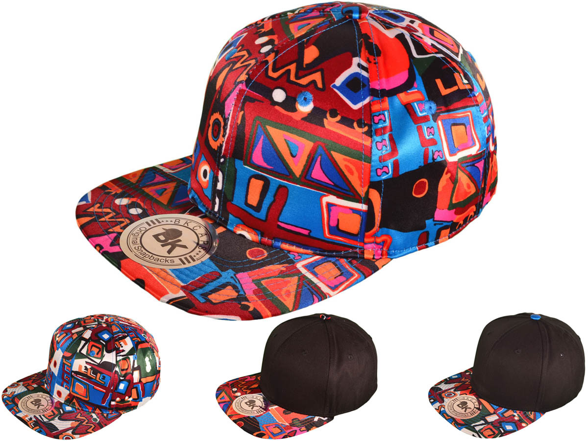 Aztec Snapback HATS - Flat Bill 2 Tone BK Caps (4 Color Choices) - 4445