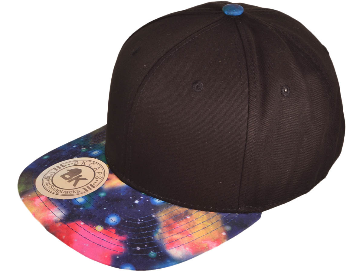 Galaxy Snapback HATs - Flat Bill BK Caps 2 Tone (Black/Multicolor Galaxy) - 4449
