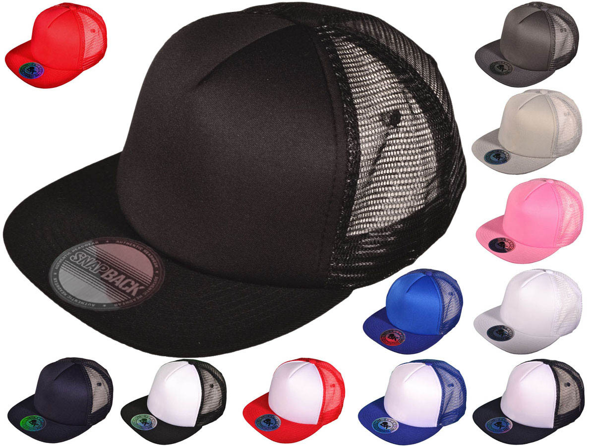 5 Panel Foam Front Trucker Mesh Back HATs - BK Caps 2 Tone Flat Bill Polyester (12 Colors Available)